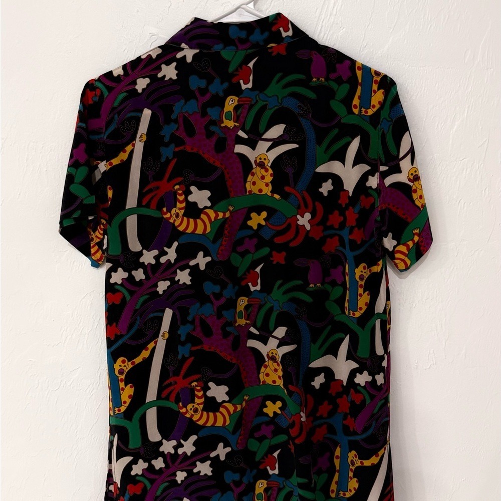 Chico's Design black silk print short sleeve blouse women size 0 - Picture 4 of 8